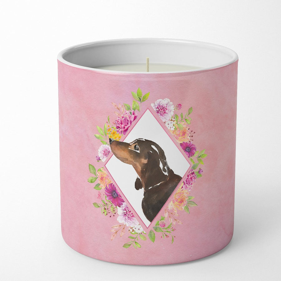 Black and Tan Dachshund Pink Flowers 10 oz Decorative Soy Candle Image 1