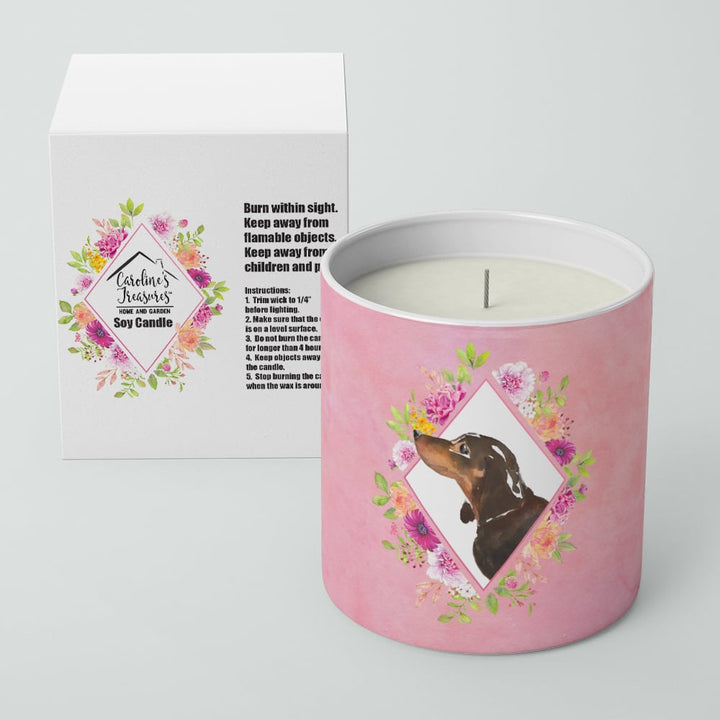 Black and Tan Dachshund Pink Flowers 10 oz Decorative Soy Candle Image 2