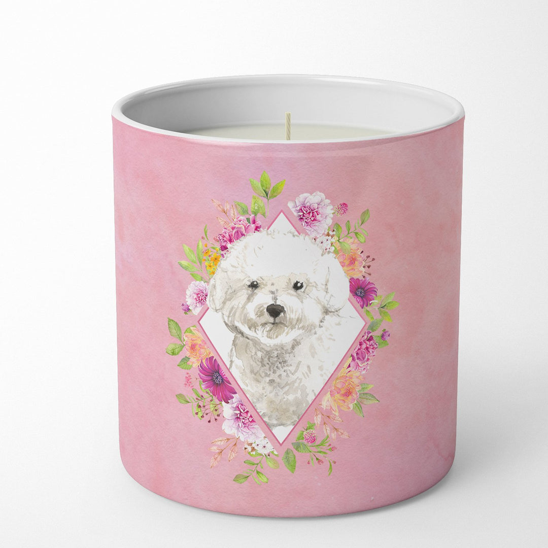 Bichon Frise Pink Flowers 10 oz Decorative Soy Candle Image 1