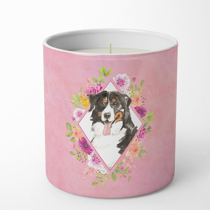 Bernese Mountain Dog Pink Flowers 10 oz Decorative Soy Candle Image 1