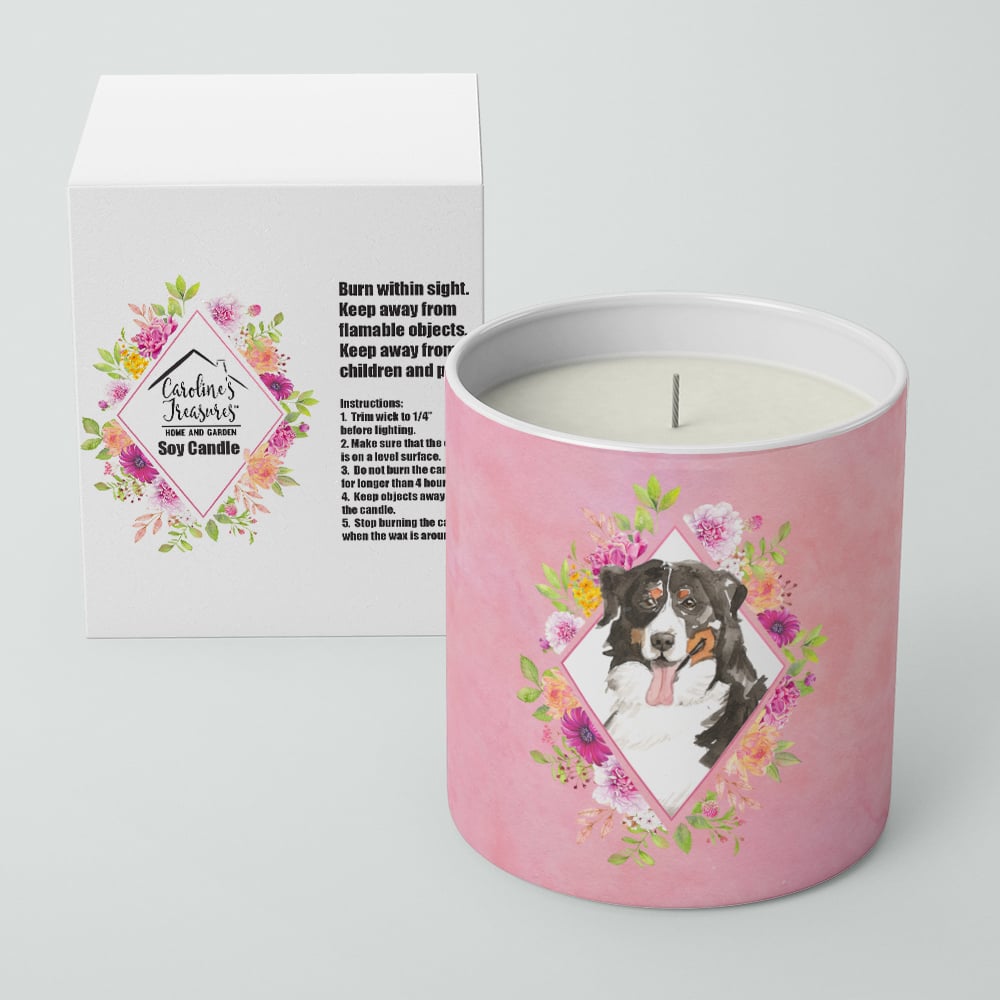 Bernese Mountain Dog Pink Flowers 10 oz Decorative Soy Candle Image 2