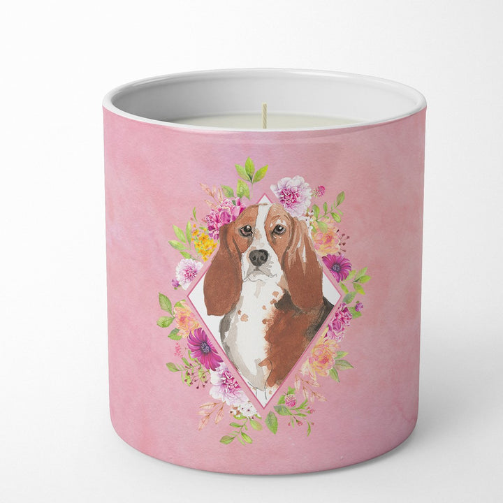 Basset Hound Pink Flowers 10 oz Decorative Soy Candle Image 1