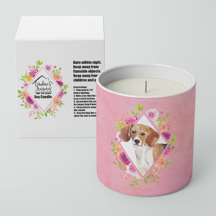 Beagle Pink Flowers 10 oz Decorative Soy Candle Image 2