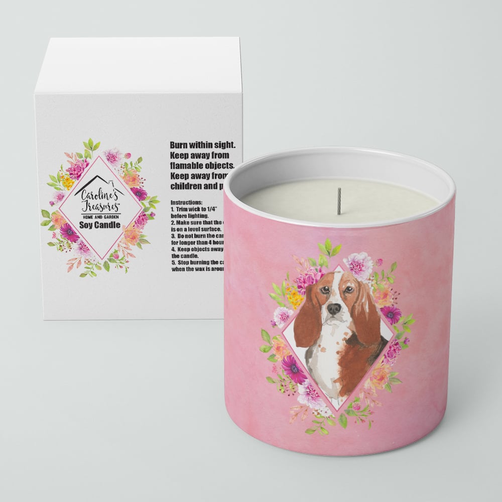 Basset Hound Pink Flowers 10 oz Decorative Soy Candle Image 2