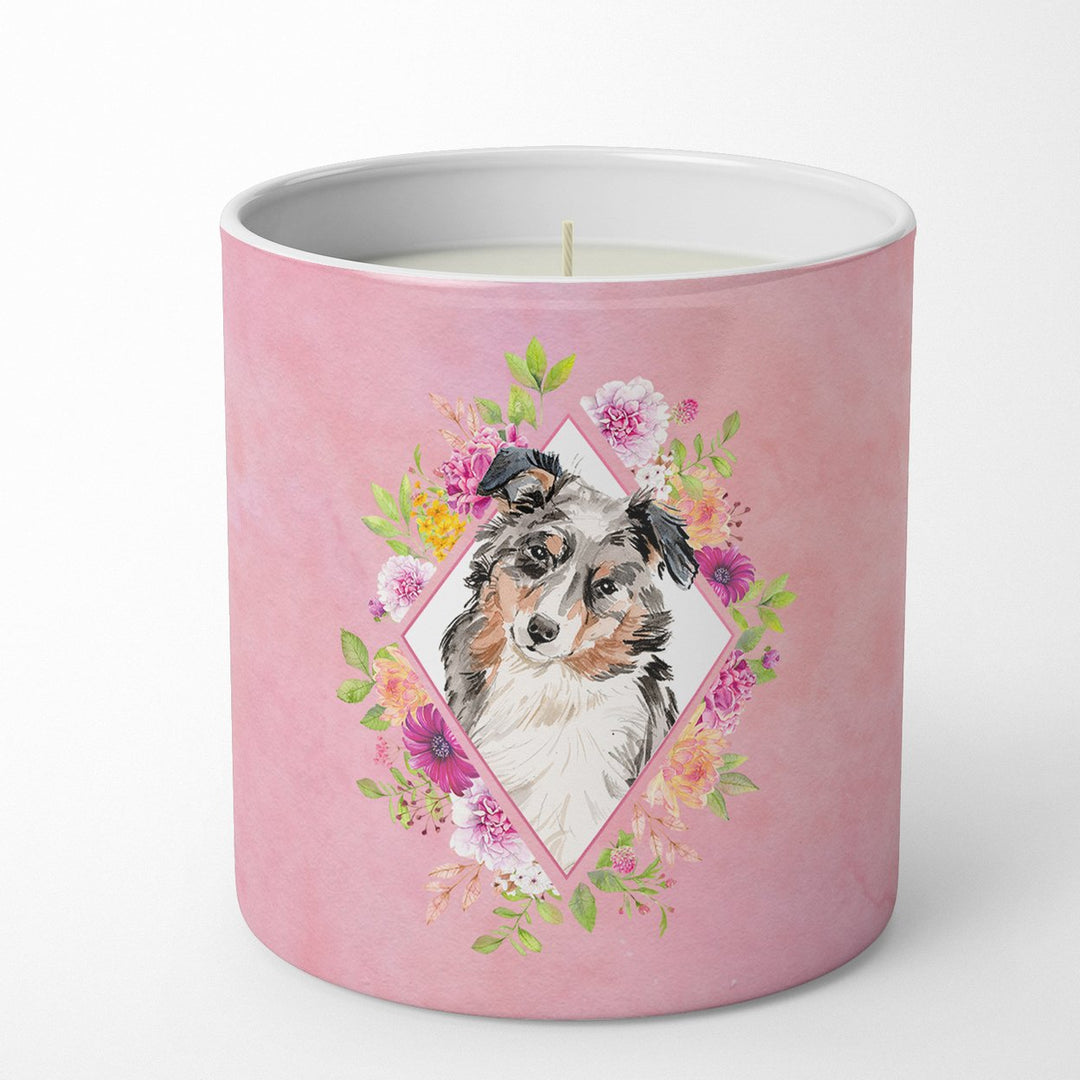 Australian Shepherd Pink Flowers 10 oz Decorative Soy Candle Image 1