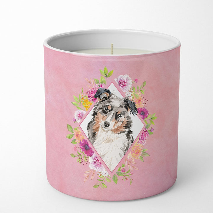 Australian Shepherd Pink Flowers 10 oz Decorative Soy Candle Image 4