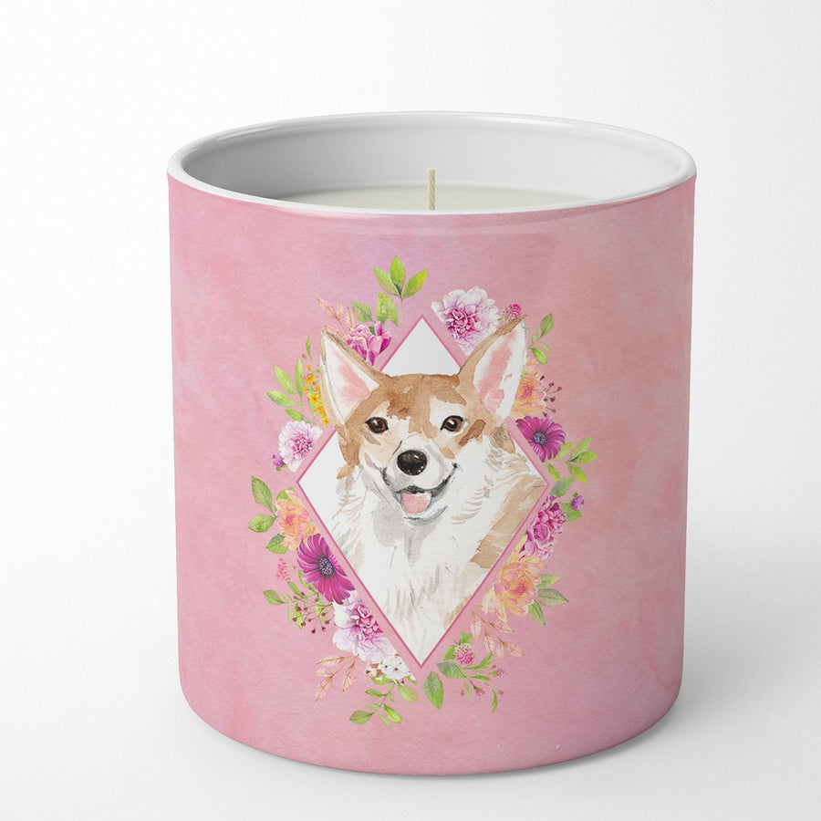 Corgi Pink Flowers 10 oz Decorative Soy Candle Image 1