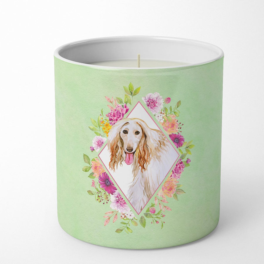 Afghan Hound Green Flowers 10 oz Decorative Soy Candle Image 1