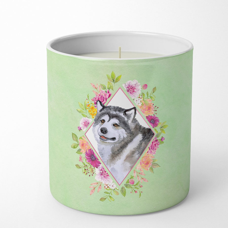 Alaskan Malamute Green Flowers 10 oz Decorative Soy Candle Image 1