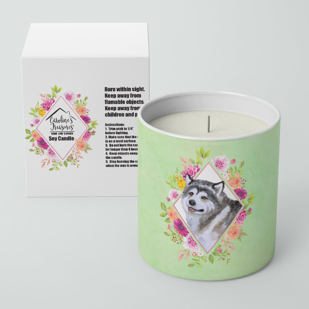 Alaskan Malamute Green Flowers 10 oz Decorative Soy Candle Image 2