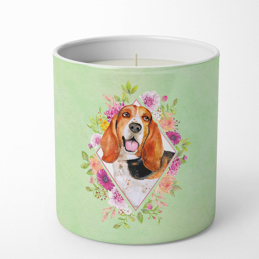 Basset Hound Green Flowers 10 oz Decorative Soy Candle Image 1