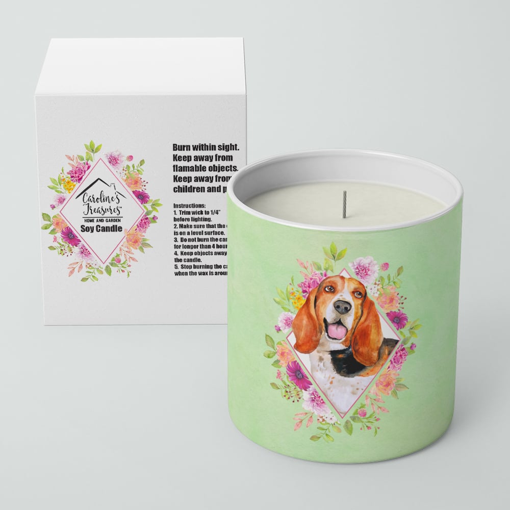 Basset Hound Green Flowers 10 oz Decorative Soy Candle Image 2