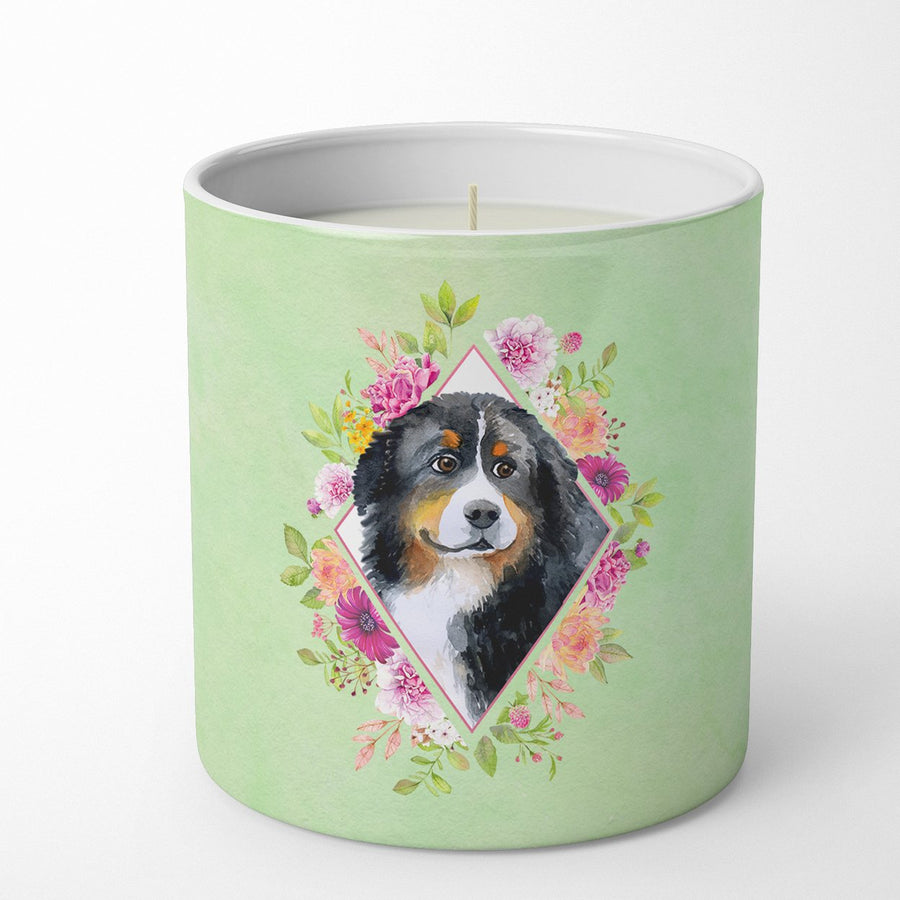 Bernese Mountain Dog Green Flowers 10 oz Decorative Soy Candle Image 1