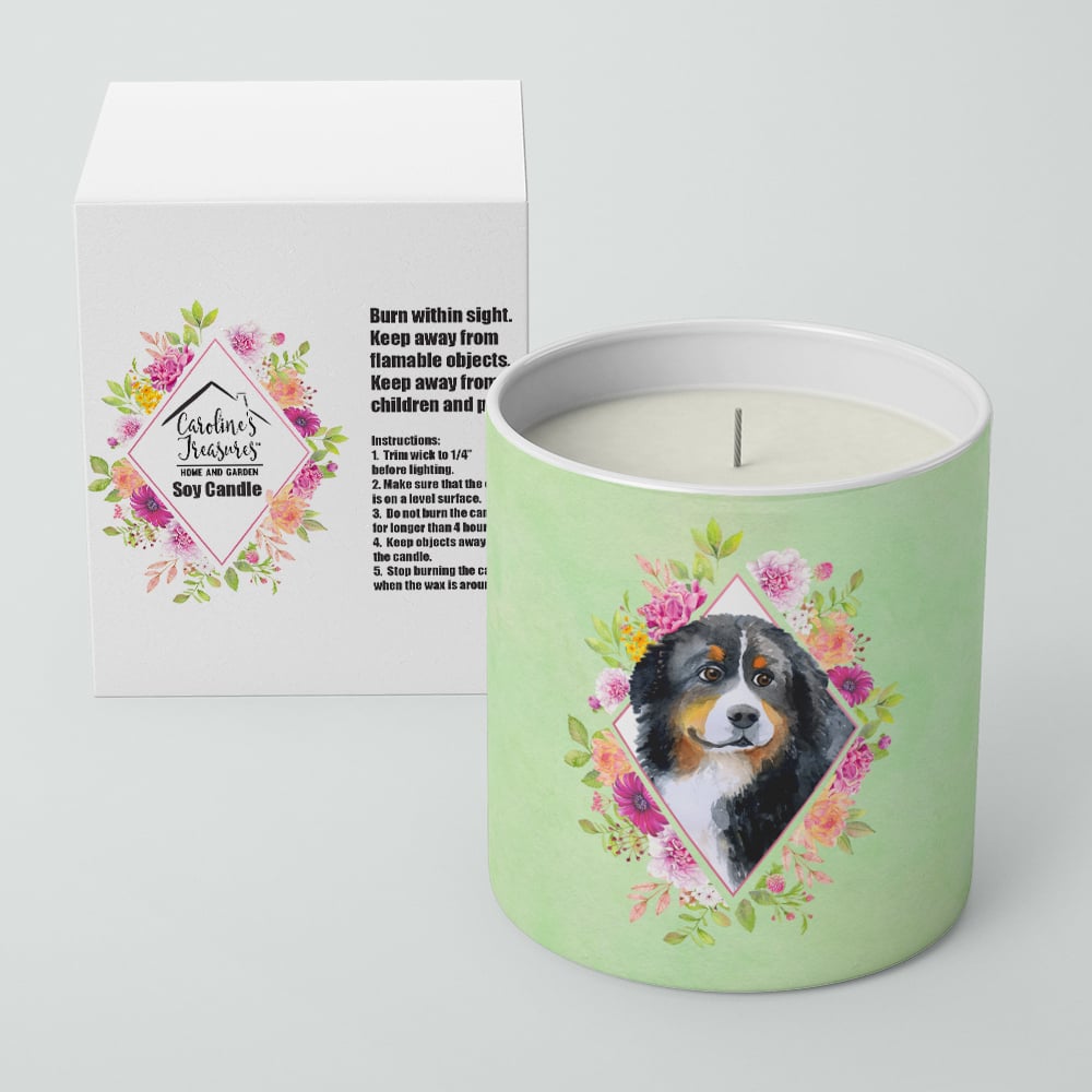 Bernese Mountain Dog Green Flowers 10 oz Decorative Soy Candle Image 2