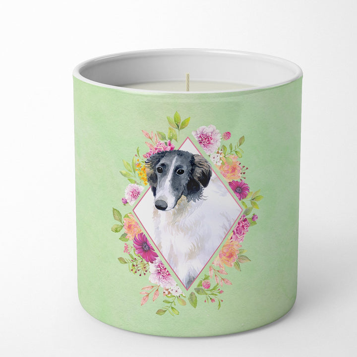 Borzoi Green Flowers 10 oz Decorative Soy Candle Image 1