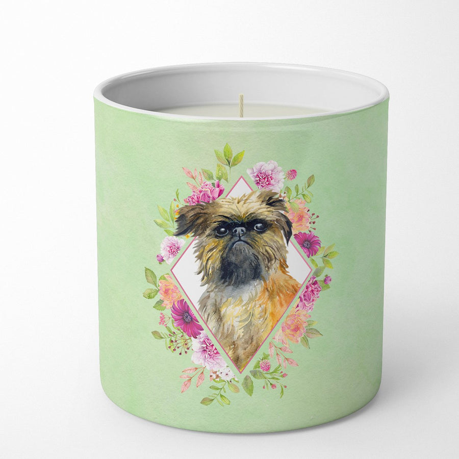 Brussels Griffon Green Flowers 10 oz Decorative Soy Candle Image 1