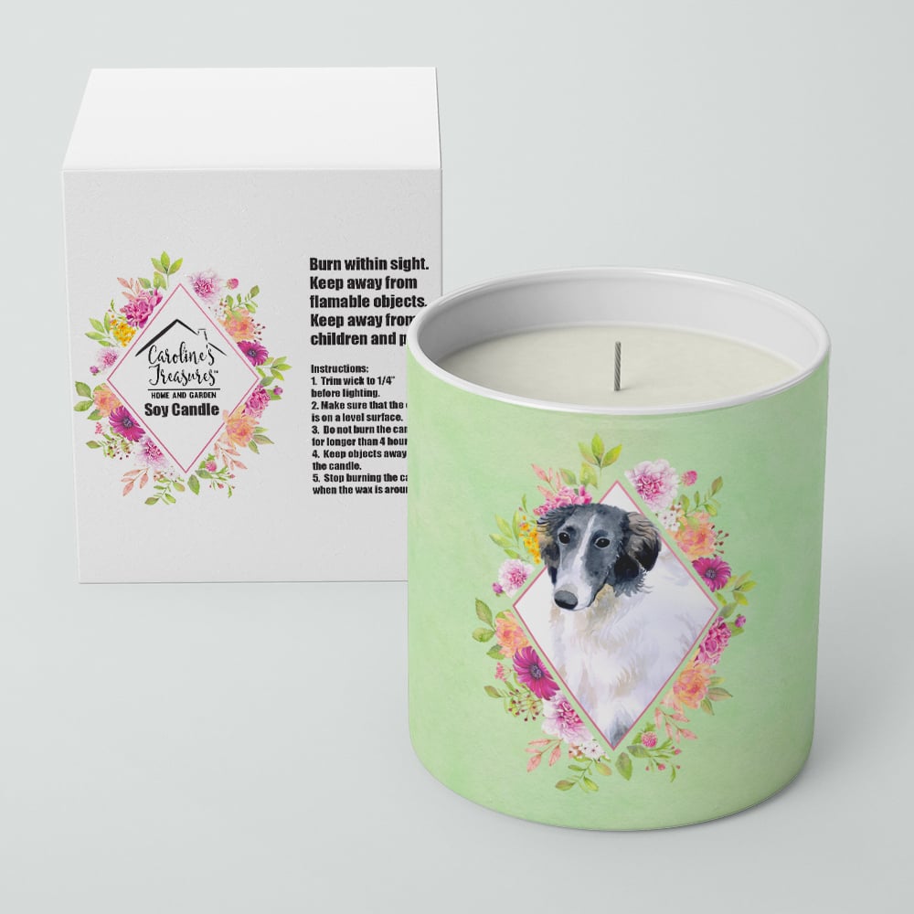 Borzoi Green Flowers 10 oz Decorative Soy Candle Image 2