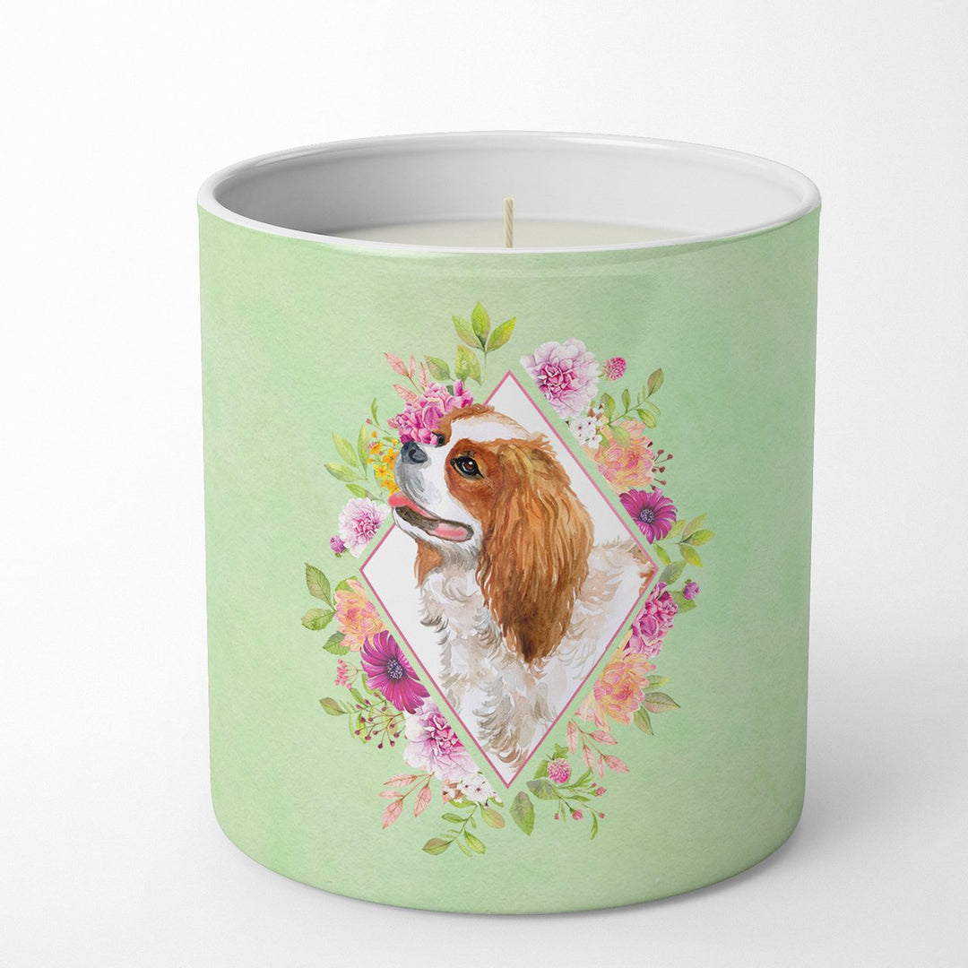 Cavalier King Charles Spaniel Green Flowers 10 oz Decorative Soy Candle Image 1