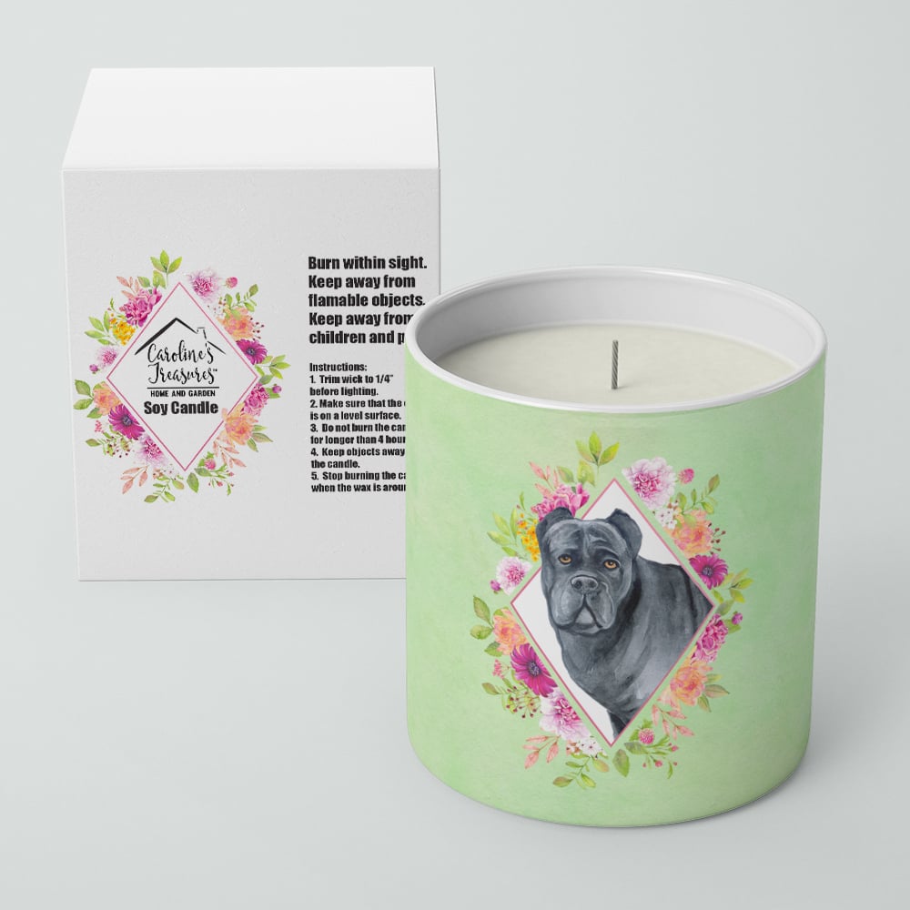 Cane Corso Green Flowers 10 oz Decorative Soy Candle Image 2