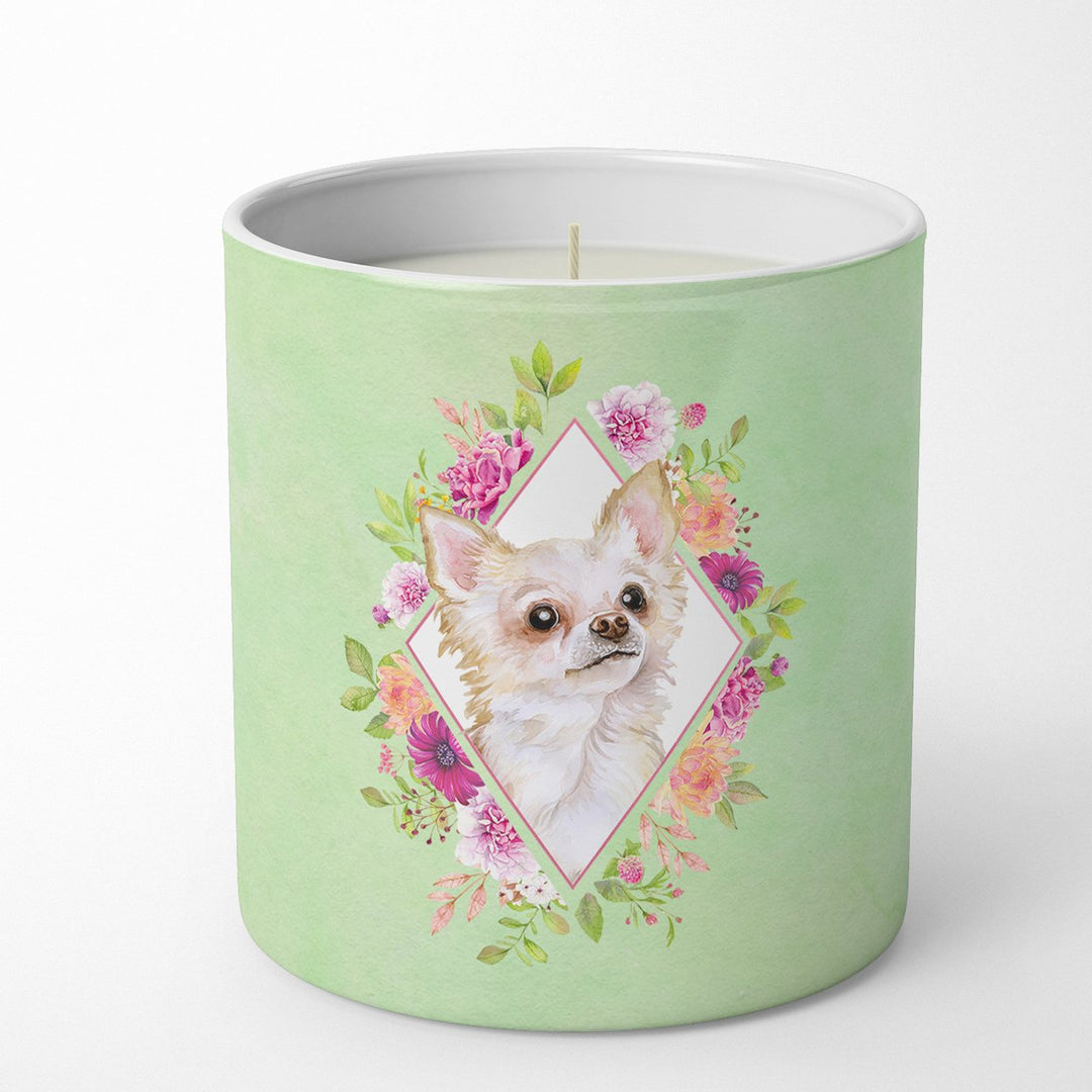 Long Hair Chihuahua Green Flowers 10 oz Decorative Soy Candle Image 1