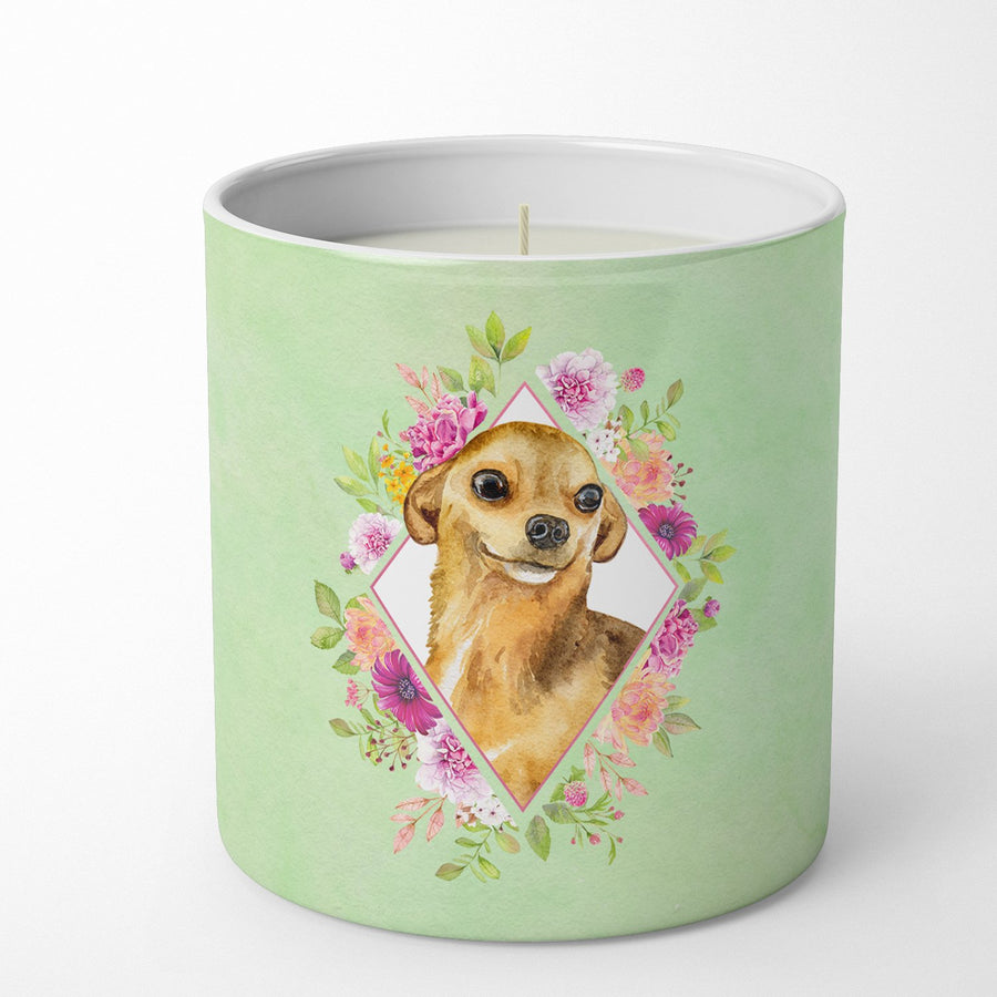 Chihuahua Style 1 Green Flowers 10 oz Decorative Soy Candle Image 1