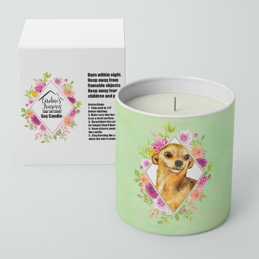 Chihuahua Style 1 Green Flowers 10 oz Decorative Soy Candle Image 2