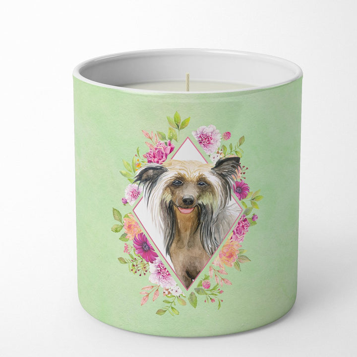 Chinese Crested Green Flowers 10 oz Decorative Soy Candle Image 1