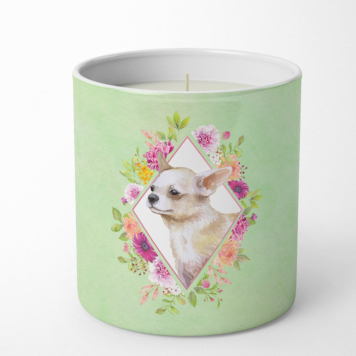 Chihuahua Style 2 Green Flowers 10 oz Decorative Soy Candle Image 1