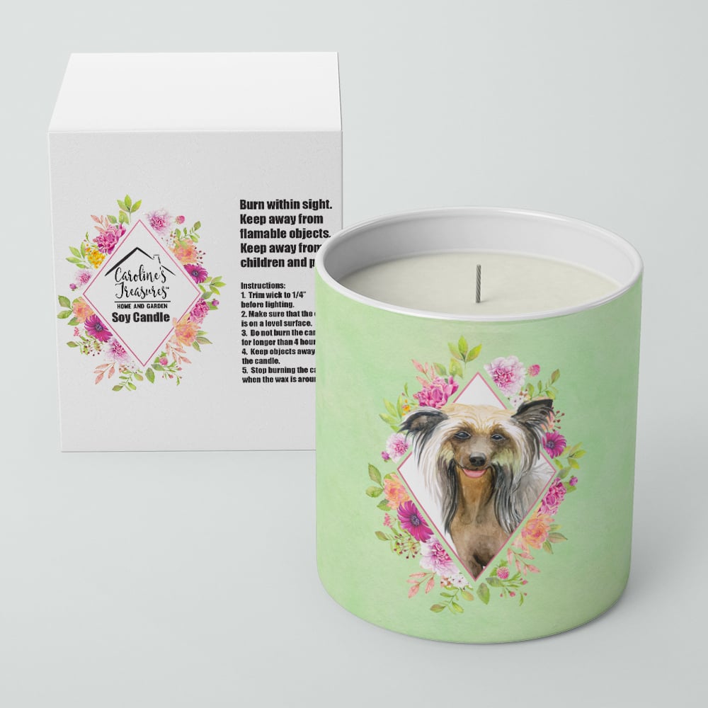 Chinese Crested Green Flowers 10 oz Decorative Soy Candle Image 2