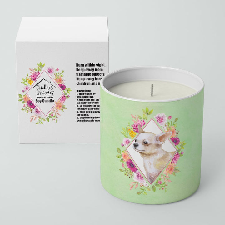 Chihuahua Style 2 Green Flowers 10 oz Decorative Soy Candle Image 2