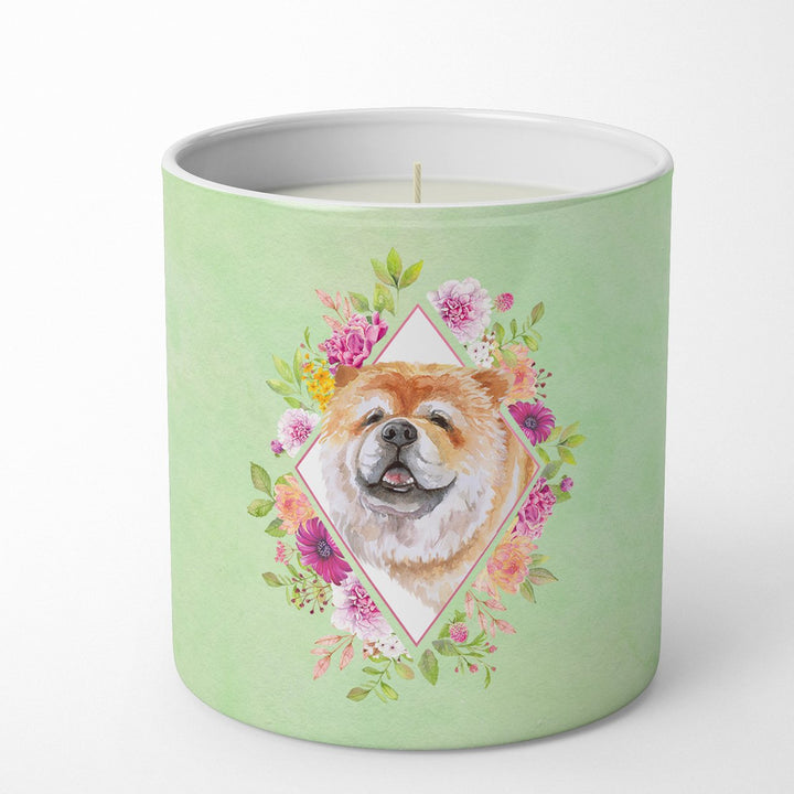 Chow Chow Style 2 Green Flowers 10 oz Decorative Soy Candle Image 1