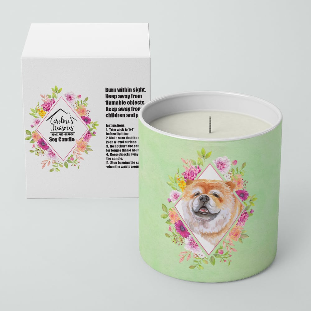 Chow Chow Style 2 Green Flowers 10 oz Decorative Soy Candle Image 2