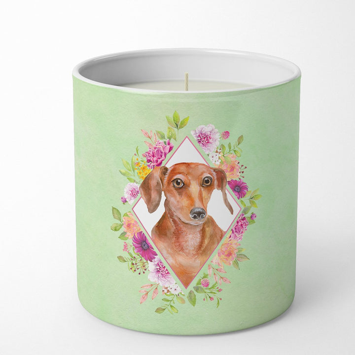 Dachshund Red Style 2 Green Flowers 10 oz Decorative Soy Candle Image 1