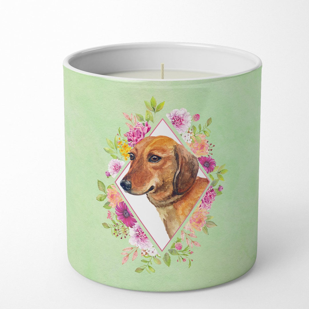 Dachshund Red Style 1 Green Flowers 10 oz Decorative Soy Candle Image 1