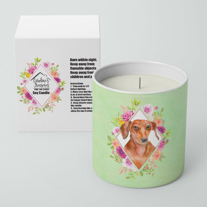 Dachshund Red Style 2 Green Flowers 10 oz Decorative Soy Candle Image 2