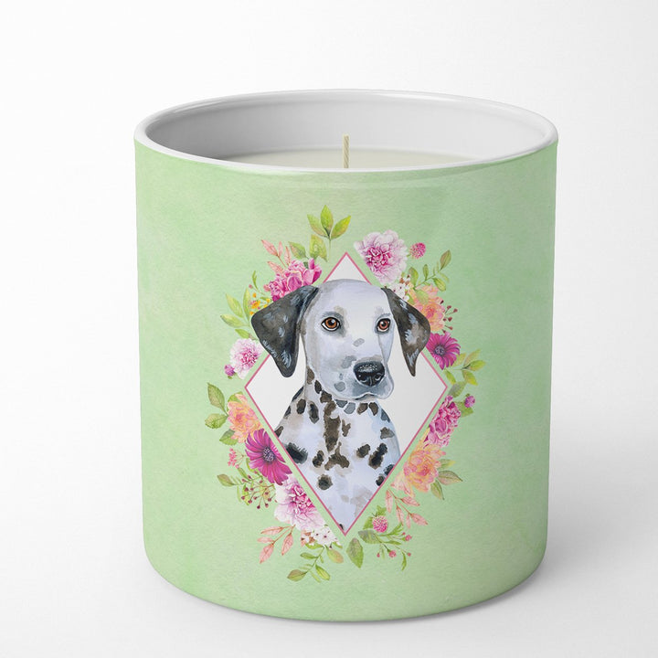 Dalmatian Puppy Green Flowers 10 oz Decorative Soy Candle Image 1