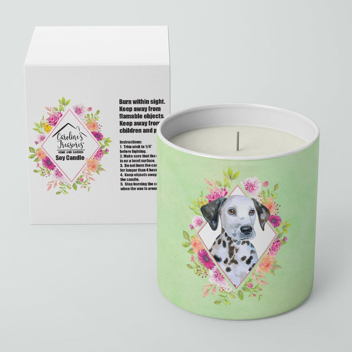 Dalmatian Puppy Green Flowers 10 oz Decorative Soy Candle Image 2