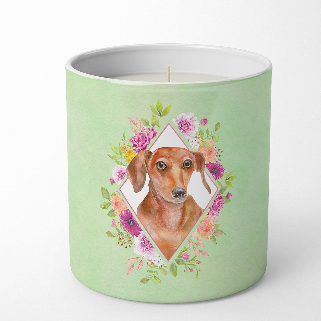 Dachshund Red Style 2 Green Flowers 10 oz Decorative Soy Candle Image 4