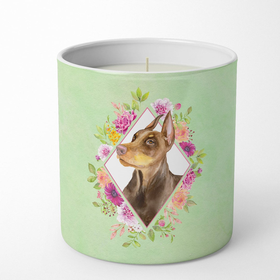 Doberman Pinscher Green Flowers 10 oz Decorative Soy Candle Image 1