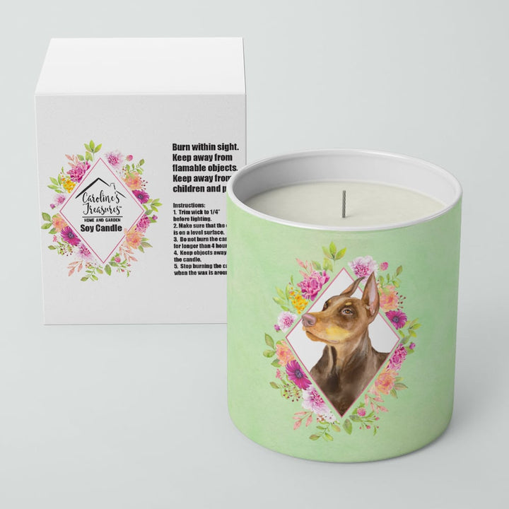 Doberman Pinscher Green Flowers 10 oz Decorative Soy Candle Image 2