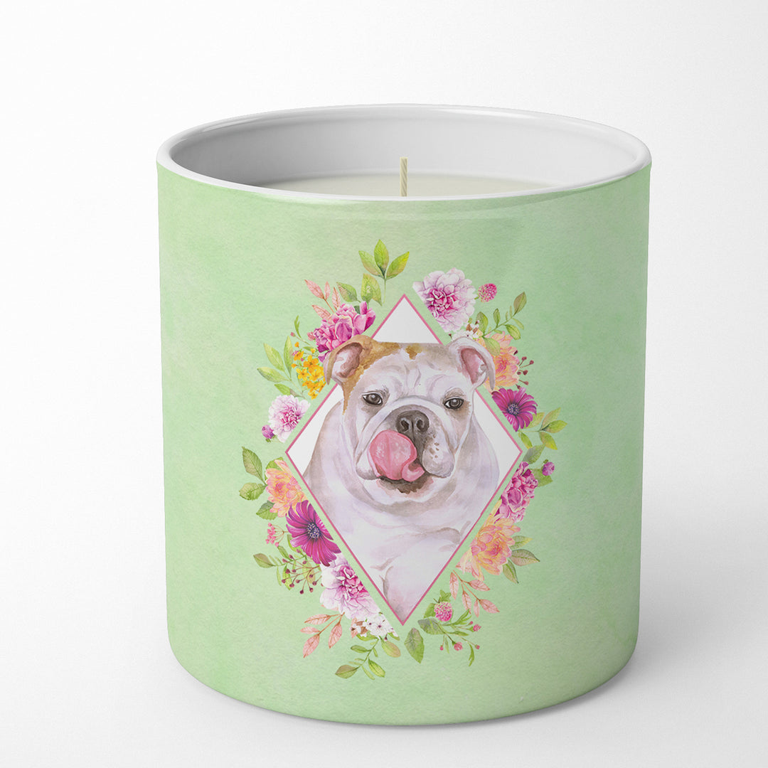 English Bulldog Green Flowers 10 oz Decorative Soy Candle Image 1