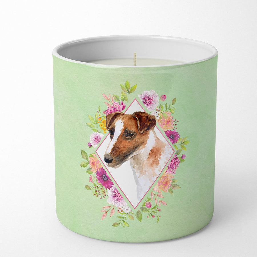 Jack Russell Terrier Green Flowers 10 oz Decorative Soy Candle Image 1