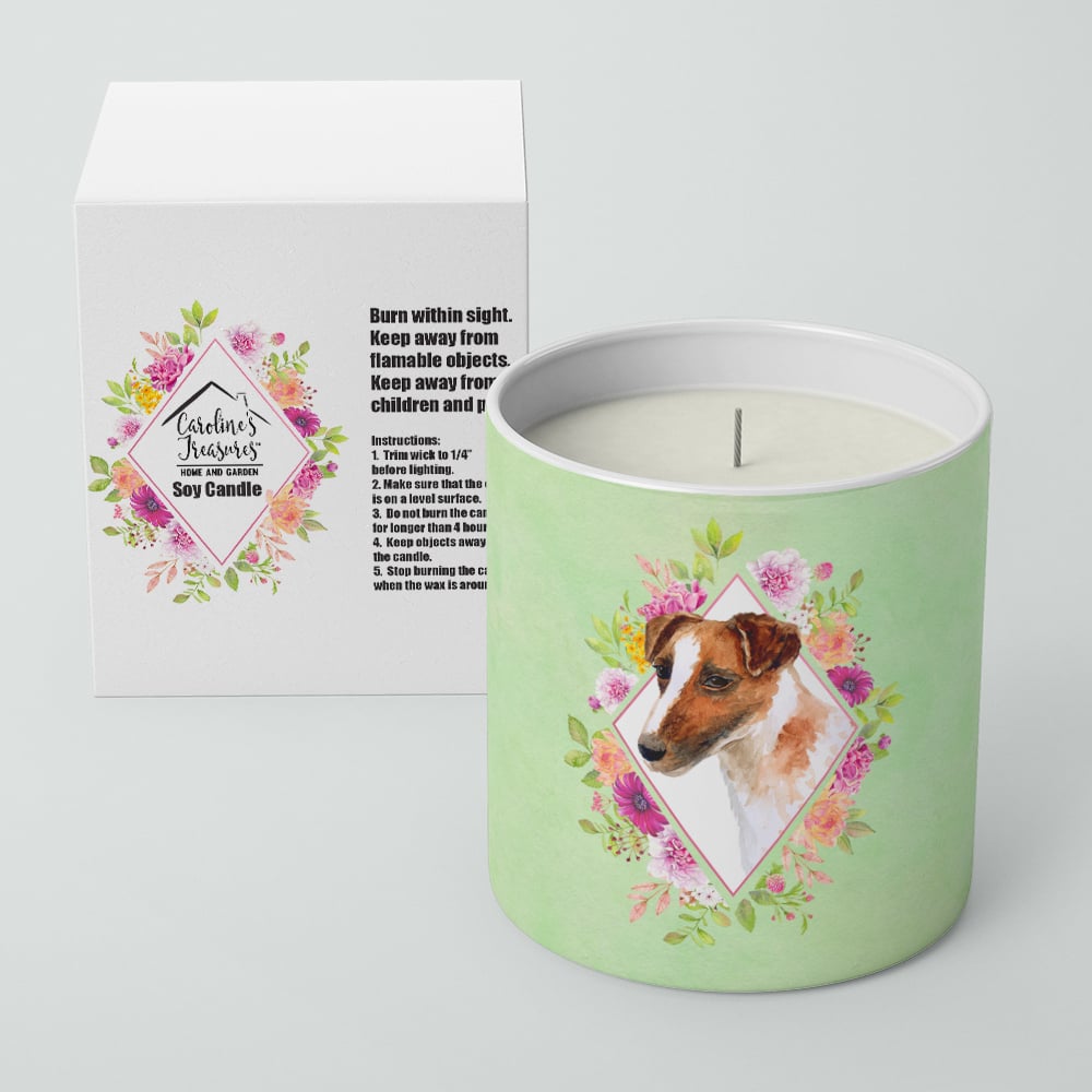 Jack Russell Terrier Green Flowers 10 oz Decorative Soy Candle Image 2