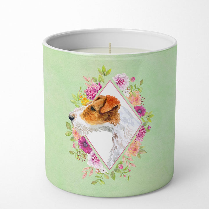 Jack Russell Terrier Style 2 Green Flowers 10 oz Decorative Soy Candle Image 1