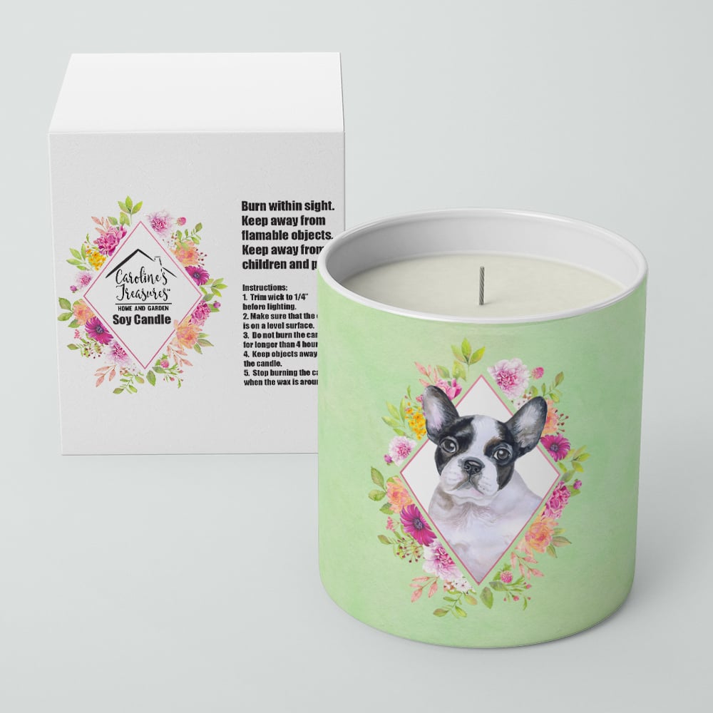 French Bulldog Green Flowers 10 oz Decorative Soy Candle Image 2