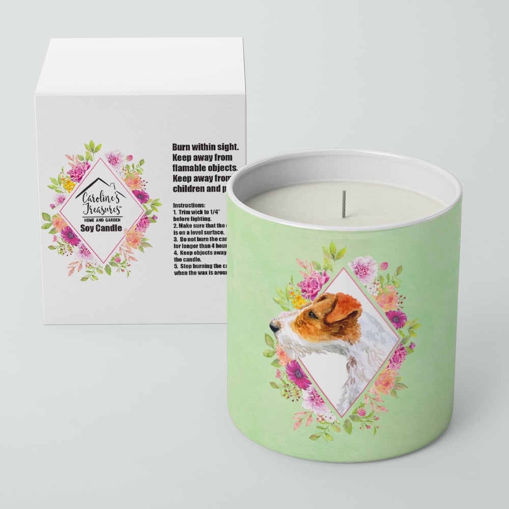 Jack Russell Terrier Style 2 Green Flowers 10 oz Decorative Soy Candle Image 2