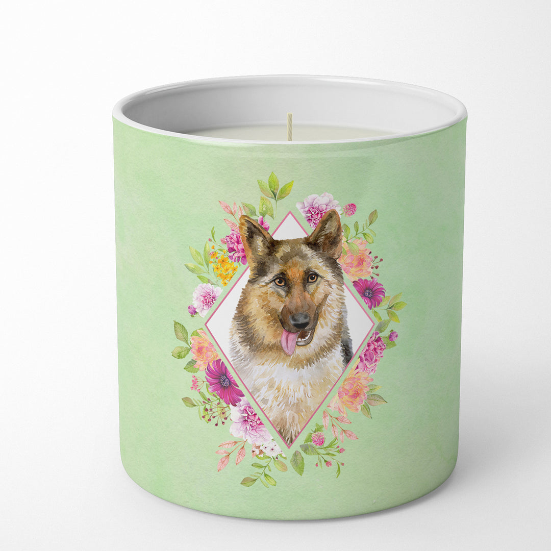 German Shepherd Style 1 Green Flowers 10 oz Decorative Soy Candle Image 1