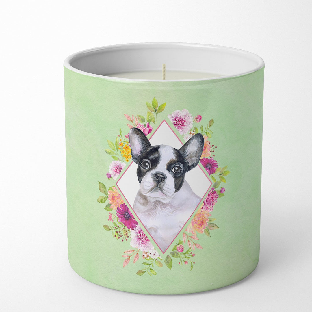 French Bulldog Green Flowers 10 oz Decorative Soy Candle Image 4