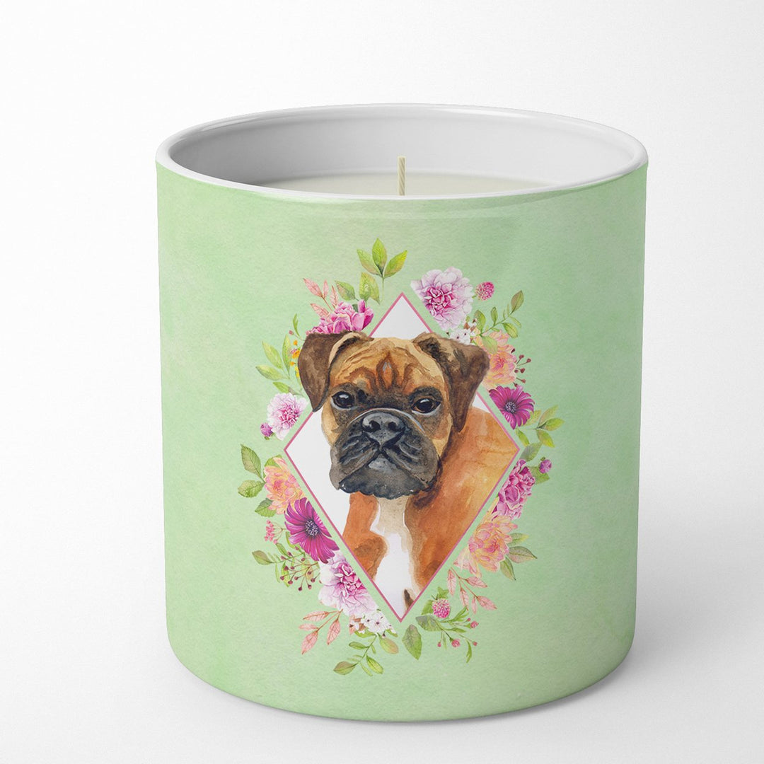 German Boxer Green Flowers 10 oz Decorative Soy Candle Image 1