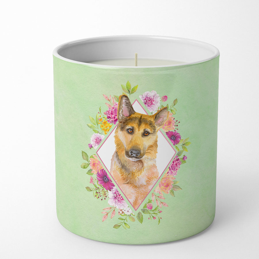 German Shepherd Style 2 Green Flowers 10 oz Decorative Soy Candle Image 1